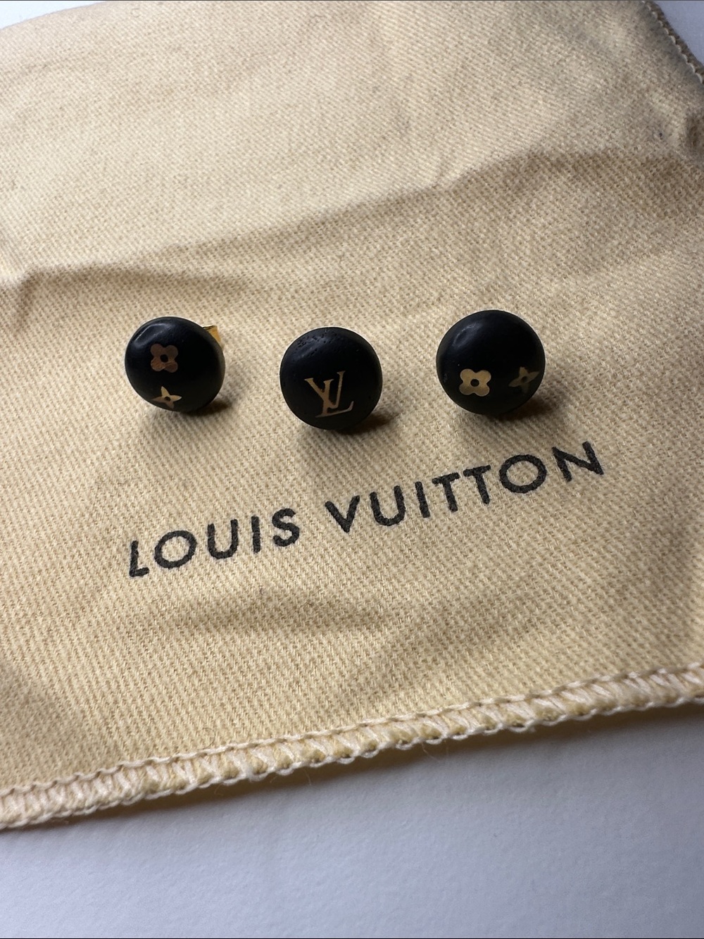 Louis Vuitton Brown and Gold Monogram Round Wooden Stud Earrings (set of 3)